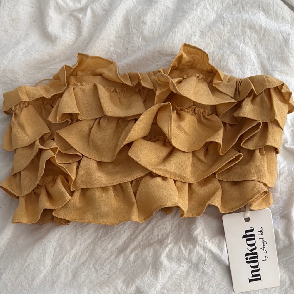 Women's Tan Ruffle Tube Top